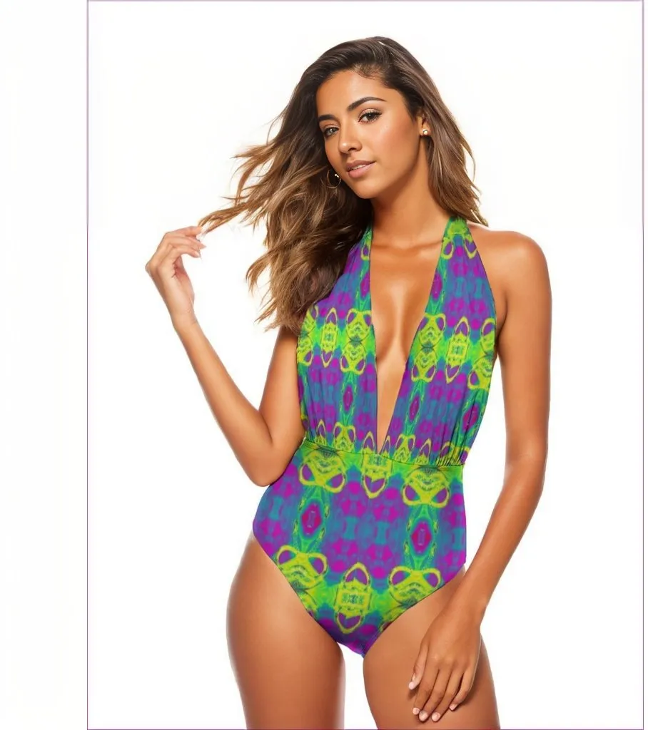 Club Lights Ladies Halter V-Cut One Piece Swimsuit