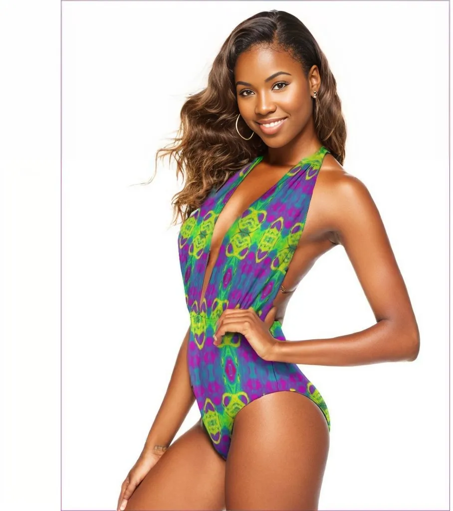 Club Lights Ladies Halter V-Cut One Piece Swimsuit