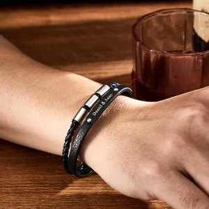 Custom Engraved Multi Layer Retro Style Men's Leather Bracelet