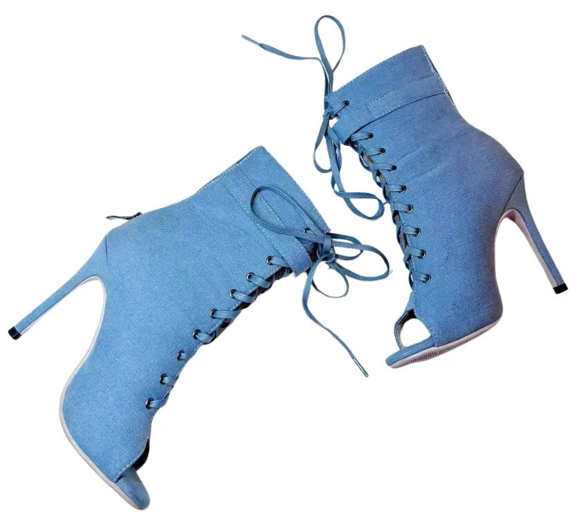 Dance Boots Sexy Denim Dance Booties for Heels Salsa Bachata Dance