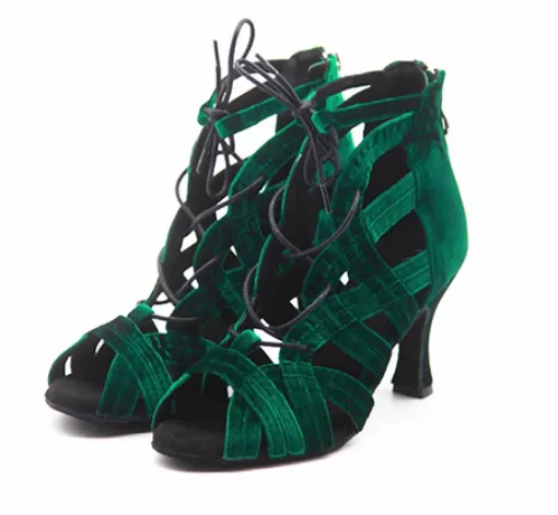 Dance Shoes Green Velvet for Salsa Bachata Ballroom Performance Dance