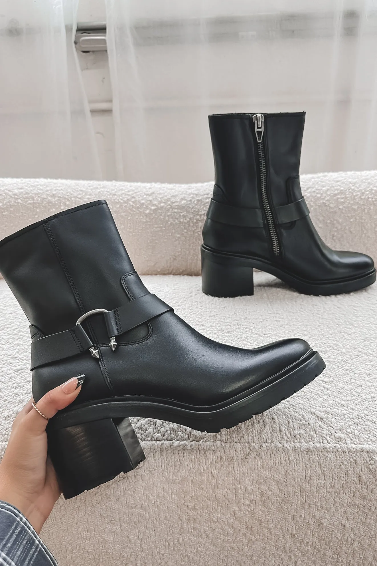 DOLCE VITA Camros Black Leather Moto Boot