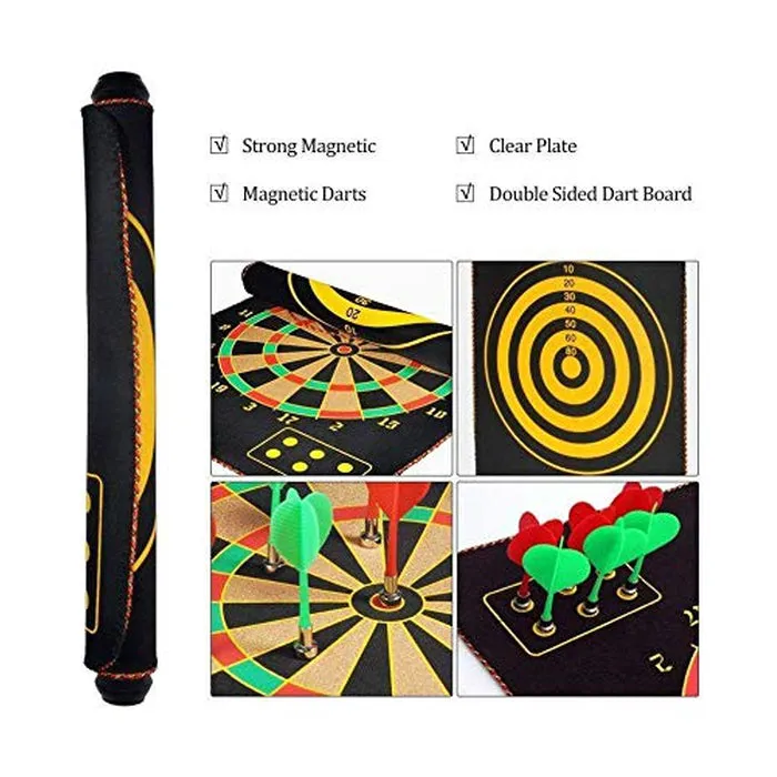 Double Sided Foldable Magnetic Dart Board Game (With 4 Darts)