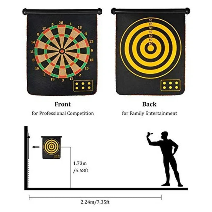 Double Sided Foldable Magnetic Dart Board Game (With 4 Darts)