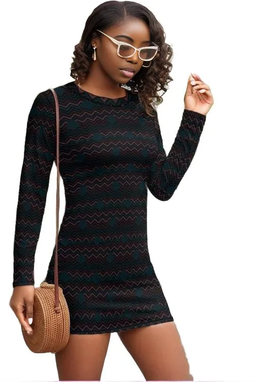 Easy Days Womens & Teens' Long Sleeve Round Neck Slim Dress - Dark