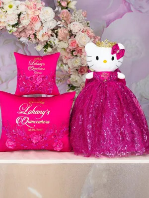 Fuchsia Quinceanera pillows set and Kitty