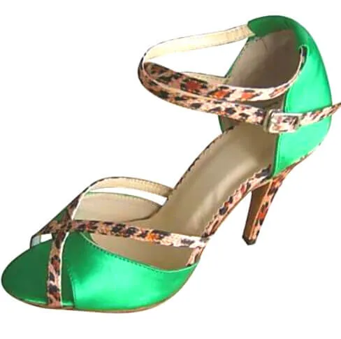 Green Satin Ballroom Dance Sandal Latin Salsa Dance Shoes