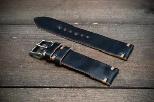 Horween Shell Cordovan Black leather watch strap, handmade in Finland - 10-26 mm.