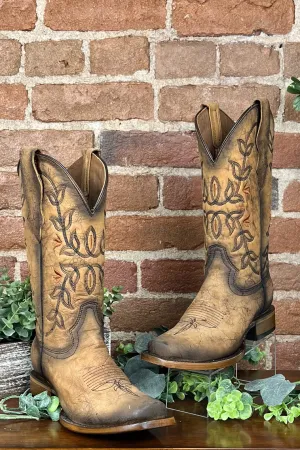 Ladies Distressed Brown Floral Circle G Boot by Corral Boots