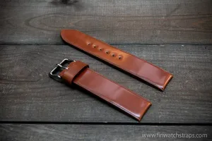 Leather watch strap, Shell Cordovan Cognac. Handmade in Finland, 10 mm-26 mm.