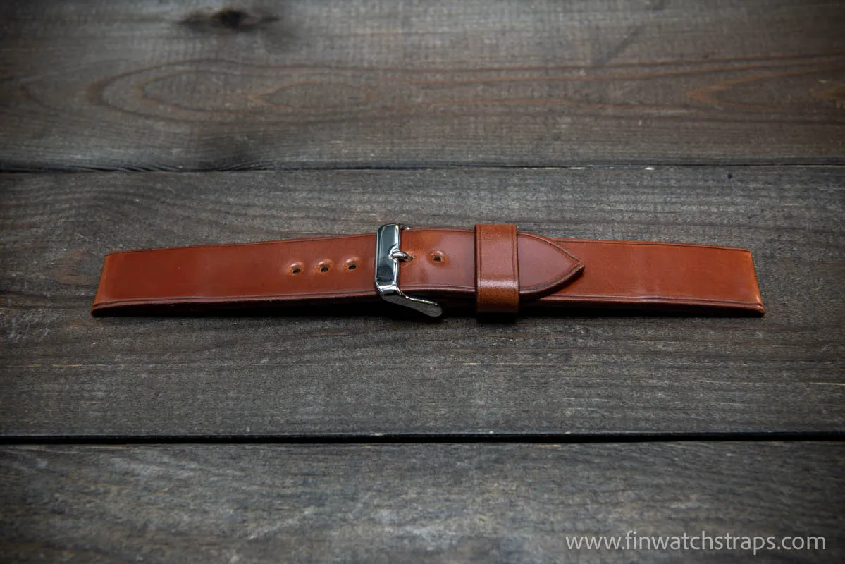 Leather watch strap, Shell Cordovan Cognac. Handmade in Finland, 10 mm-26 mm.