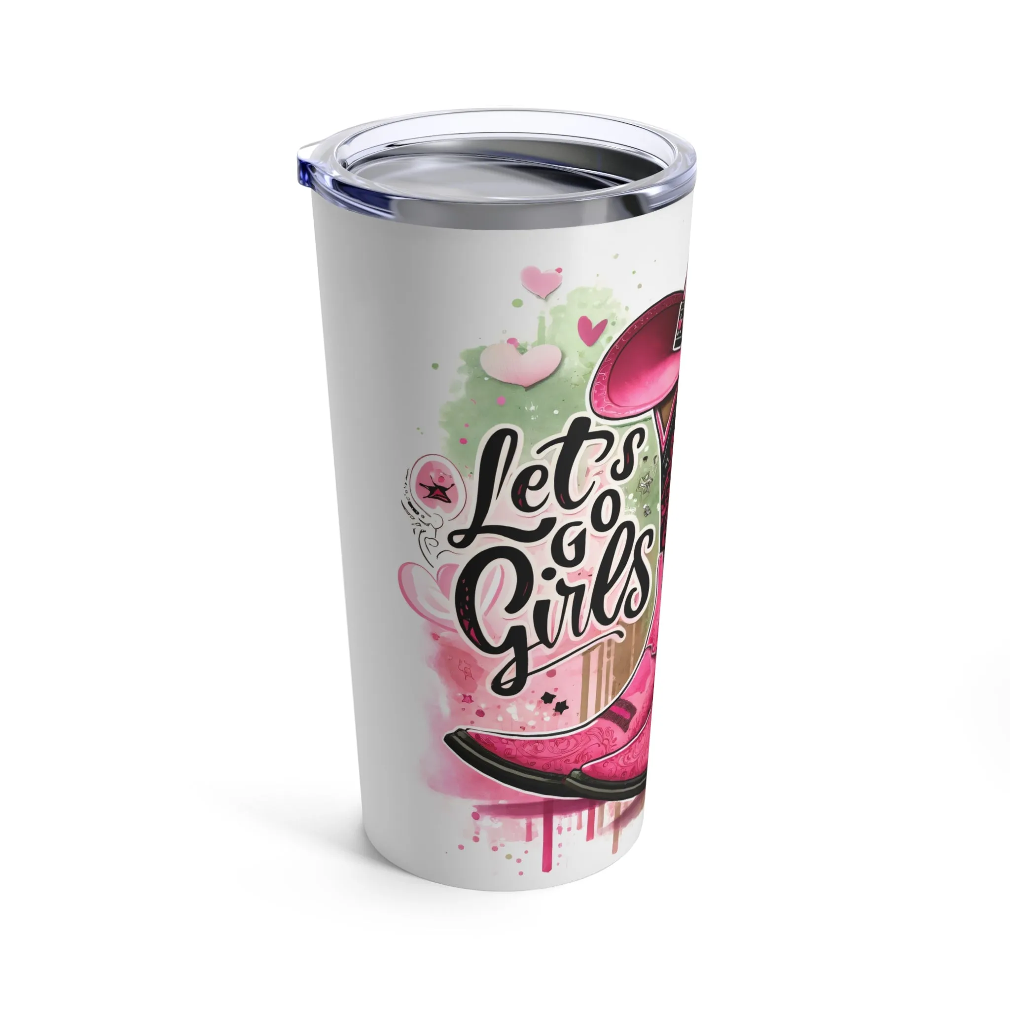 Let's go girls Tumbler 20oz, Pink cowboy boots & hat, Water bottle