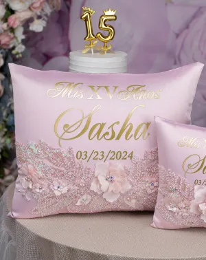 Pink Iridescent quinceanera kneeling pillow, shoes pillow