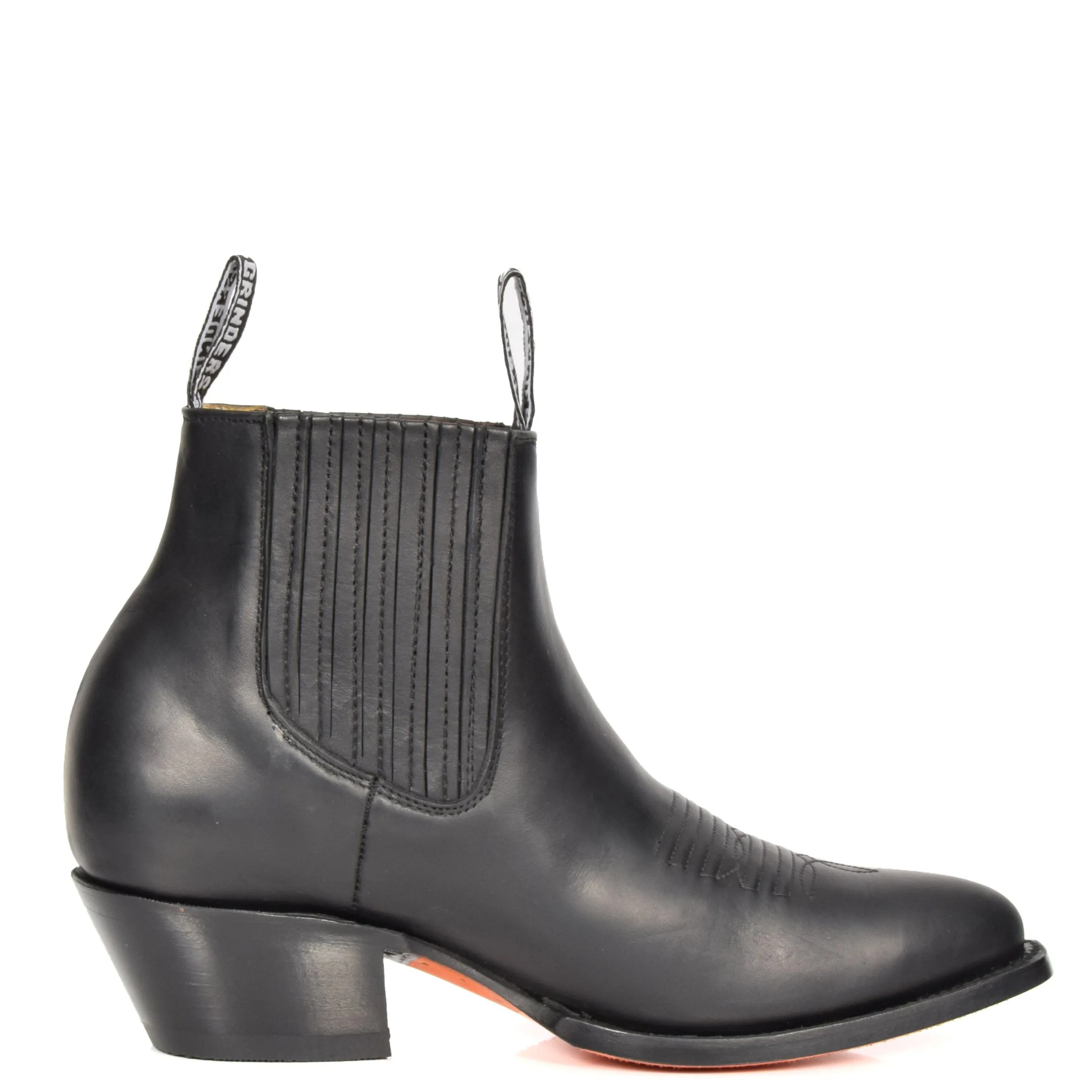 Real Leather Pointed Toe Chelsea Ankle Boots AMA79 Black