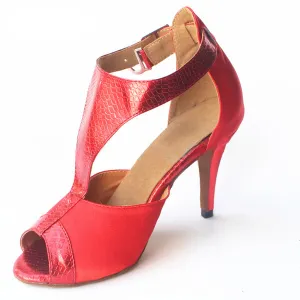 Sexy Red T-Strap Ballroom Dancing Shoes Latin Salsa Dance Heels