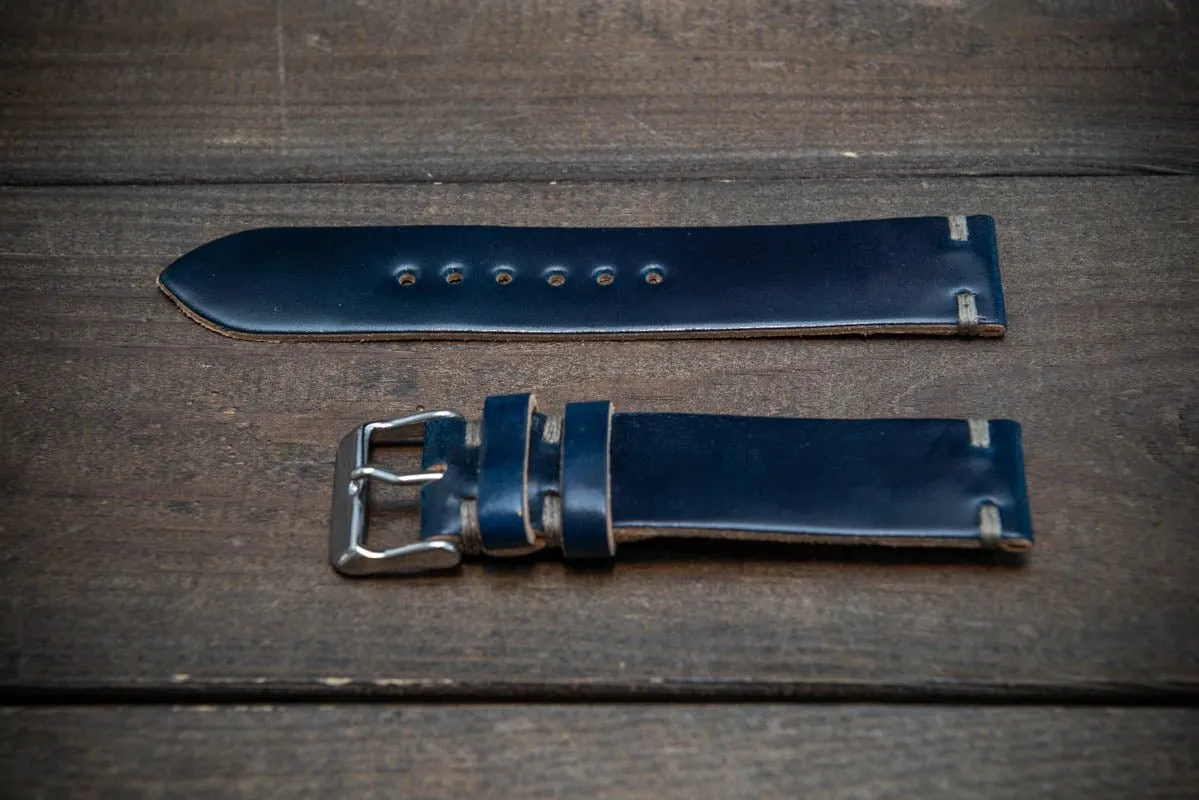 Shell Cordovan Dark Blue leather watch strap, handmade in Finland - 10-26 mm.