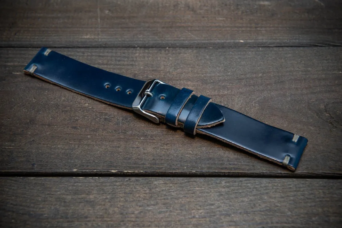 Shell Cordovan Dark Blue leather watch strap, handmade in Finland - 10-26 mm.