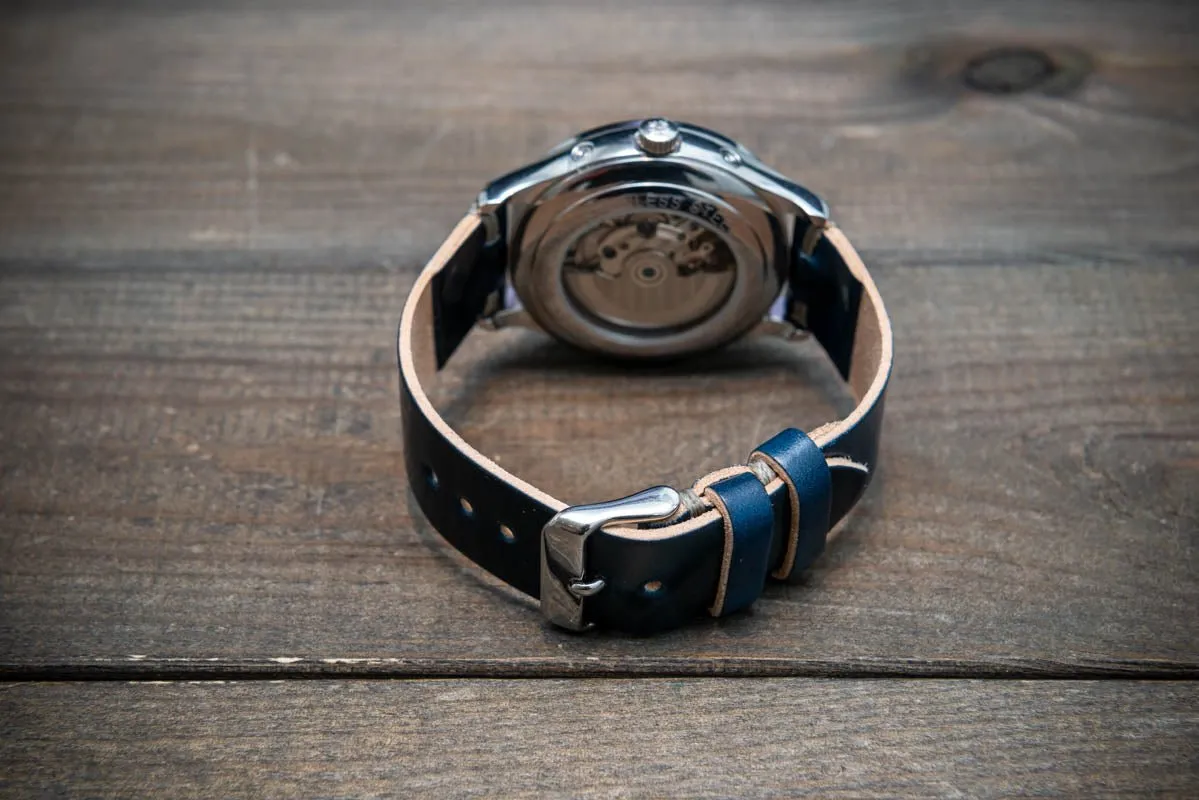 Shell Cordovan Dark Blue leather watch strap, handmade in Finland - 10-26 mm.