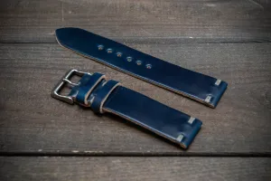 Shell Cordovan Dark Blue leather watch strap, handmade in Finland - 10-26 mm.