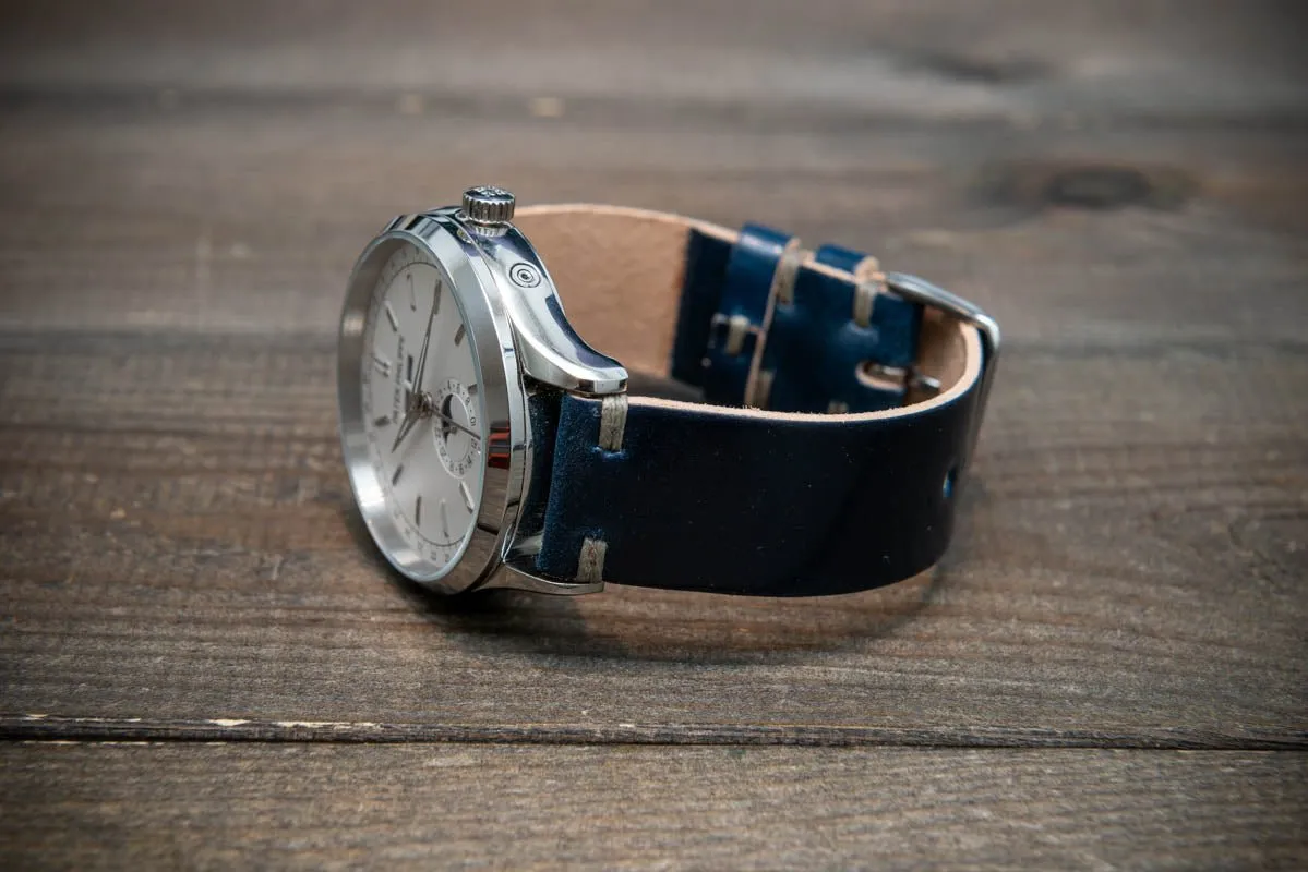 Shell Cordovan Dark Blue leather watch strap, handmade in Finland - 10-26 mm.