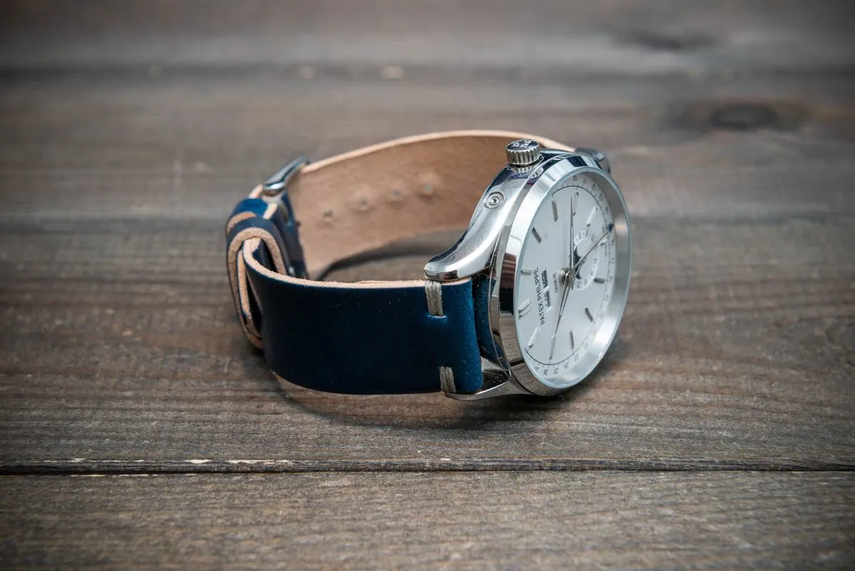 Shell Cordovan Dark Blue leather watch strap, handmade in Finland - 10-26 mm.