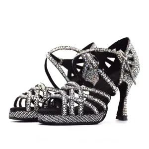 Women's Black Sparkling Glitter Customized Heel Ballroom Dance Shoes Latin Shoes