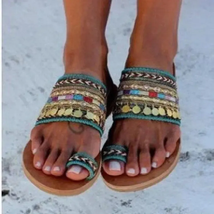 Women's Greek Style Boho Folk-custom Flat Sandals - Summer Casual Beach Shoes