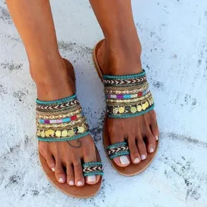 Women's Greek Style Boho Folk-custom Flat Sandals - Summer Casual Beach Shoes