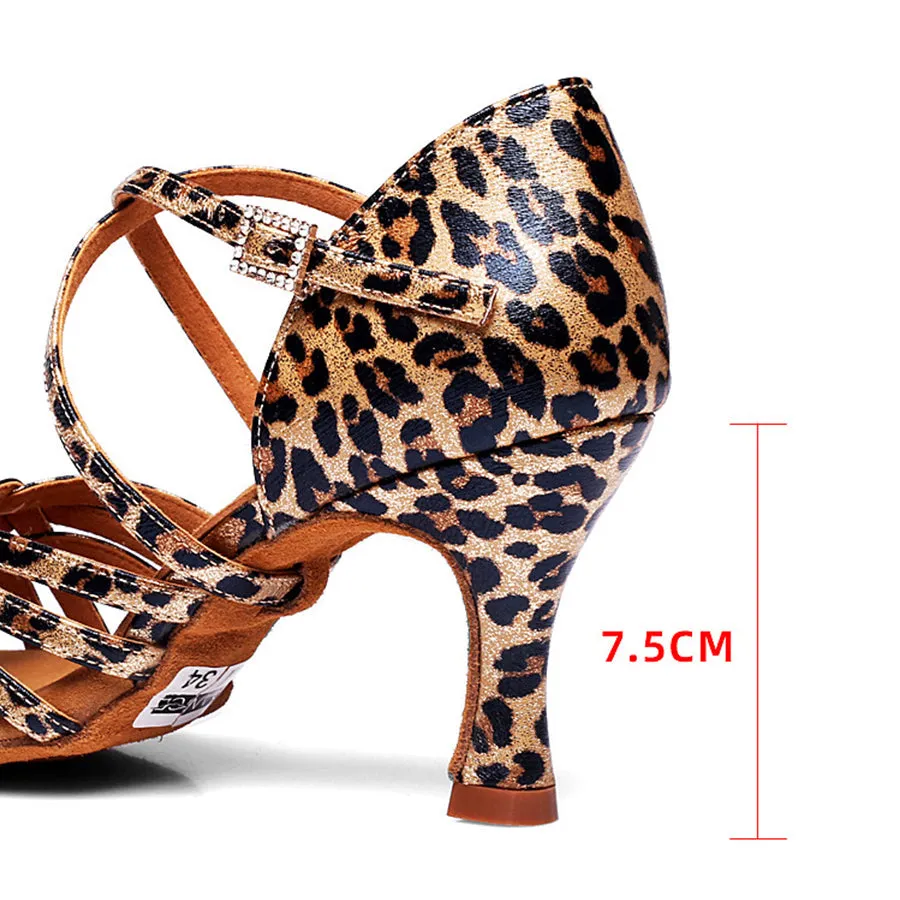 Women's Leopard Leatherette Customized Heel Latin Dance Shoes Ballroom Dance Shoes